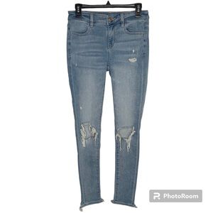 American Eagle Womens 4 Long Next Level Stretch Mid Rise Light Wash Jeggings